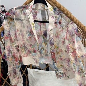 SHEIN Multicolor Floral Sheer Blouse